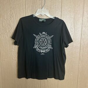 Lauren Ralph Lauren LRL Short Sleeve Tee Size 1X Black Embroidered Beaded Cotton